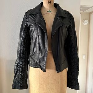 SKINGRAFT women’s laced black leather moto jacket L